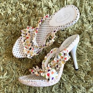 Brand New - White beaded High Heels Sandals